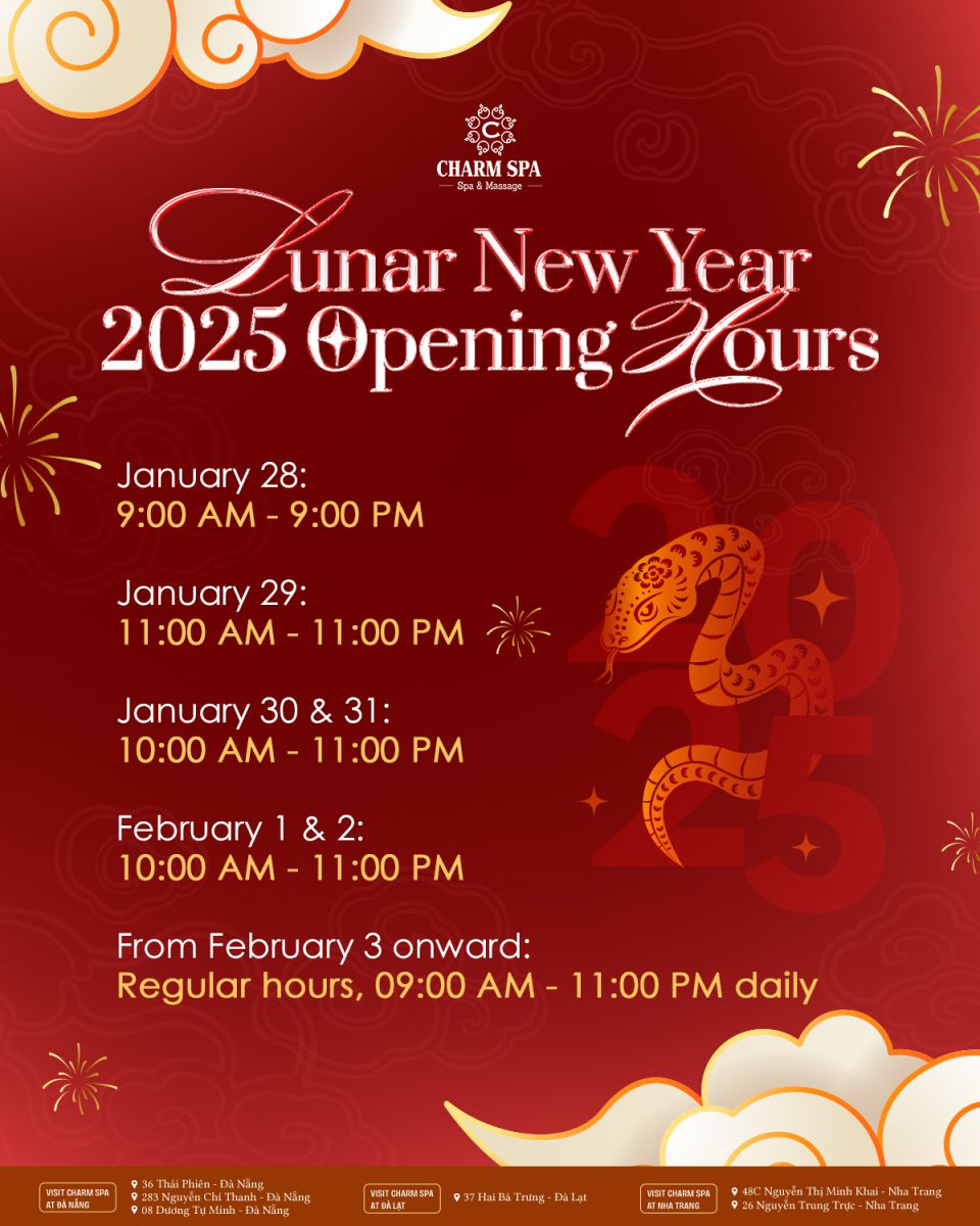 thông báo hoạt động tết tại Charm spa massage Đà Nẵng